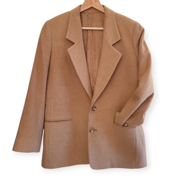 Vintage Nordstrom Womens 100% Camel Hair Blazer Tan 2 Button Front Pockets - Picture 9 of 17